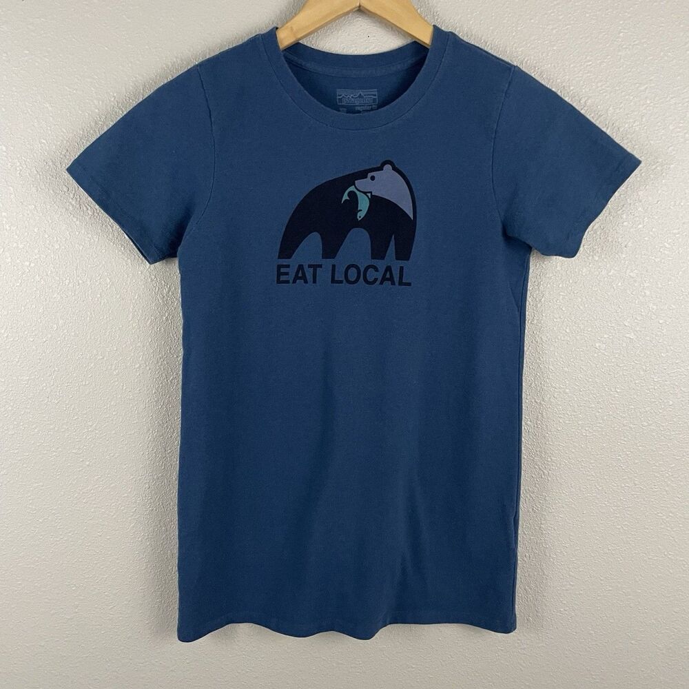 Patagonia Women’s XS Blue Eat Local Responsibili-Tee Crewneck Graphic Tee